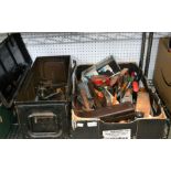 A box and an ammunition case containing a good selection of DIY tools various