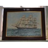 A oil on board of a ship sailing. Signed H Bedford 1975