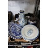A quantity of blue & white ceramic wares including a Doulton self pouring teapot