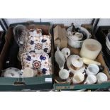 Two boxes of Various ceramic wares, including Ridgway's comports and commemorative tankards