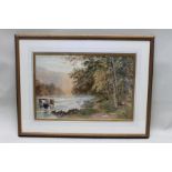 William Frederick Caswell R.B.S.A (fl: 1870-1914) 'Woodland river scene with Cattle' Watercolour pai