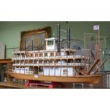 A scratch built model of an American paddle steamer 110 x 55 cm