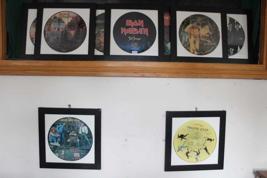 9 framed vinyl picture discs - Pink Floyd, Black Sabbath, Marillion, Iron Maiden, Queen, Meat Loaf
