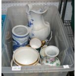 A crate containing collectable and useful porcelain items