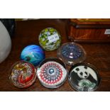 Six decorative glass paperweights