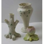 Two items of Belleek porcelain and piece of Royal Worcester