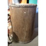 ***WITHDRAWN*** cylindrical wooden storage vessel with iron studded rims probably 19th century,