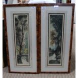 A pair of hand coloured engravings of French river scenes in decorative double mount