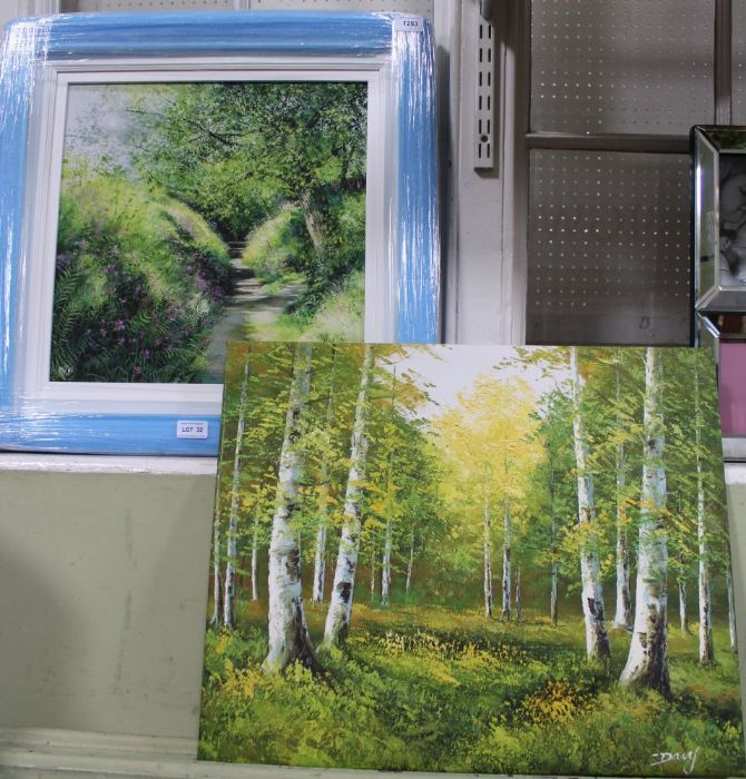 Two paintings of woodlands one original unframed the other limited edition print in gallery frame