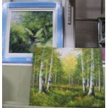 Two paintings of woodlands one original unframed the other limited edition print in gallery frame
