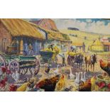 Laurence Dingley - a large oil of a busy farmyard 91 x 139 cm signed in moulded gilt frame