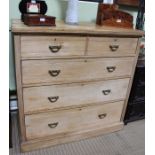 A 19th century ash chest of two over three drawers, brass handles, 121cm wide