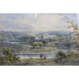 Henry Earp Senior (1831-1914) - "Bolton Abbey" extensive landscape, Abbey in the distance, figures