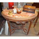 A Continental oval centre table, carved wood frame inset Antico Rosso effect panel, 86cm x 64cm x 76