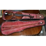 'The Maidstone' a vintage English violin with unnamed bow and a vintage case