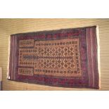 A Mid 20th century woven woollen flower head and latch hook design prayer rug 140 x 80 cm