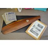 An Edwardian mahogany propeller blade, c.1909, inscribed "Louis Paulhan" the first aviator to fly fr