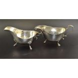 Two silver gravy boats, of Georgian design, both Birmingham 20th century