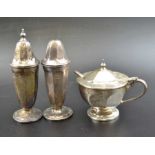 Emile Viner, A three-piece silver condiment set, Sheffield 1934/5, combined silver weight: 153g