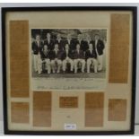 A framed compilation relating to England regaining The Ashes in 1953, comprising photograph with fac