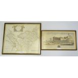 An 18th century Robert Morden map the county Palatine of Chester, hand coloured, 35cm x 41cm, togeth