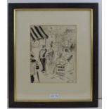 Felix Topolski RA (1907-1989) "War Begun" pen & ink drawing, 25cm x 19cm, signed in pencil, framed,