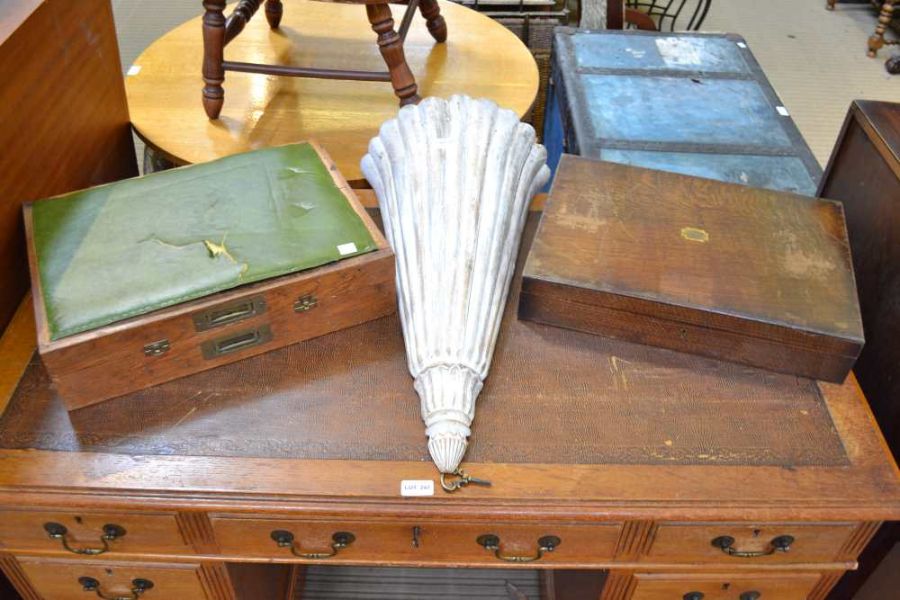 Two wooden boxes, together with a reeded wall hanging