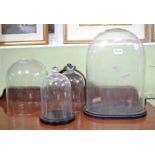 Four glass display domes, two with bases
