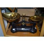 Retro design kitchen scales with brass bell weights