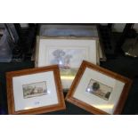 Four various modern watercolours of rural buildings, each glazed and framed