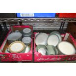 Two boxes containing an extensive selection of Denby stoneware tea & dinner service