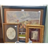 Two Family Portrait photos in gilt frames, together with a Horse Racing Ltd Edition print