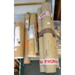 A collection of loose prints and rolled prints in cardboard tubes various