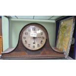 Oak Cased Mantle clock, together with a small metal framed tea tray