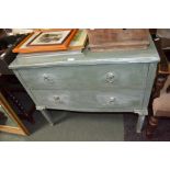A green painted two drawer oak chest of two drawers