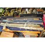 Fishing tackle various - "Shakespeare" rod bag containing various rods, bank sticks etc plus