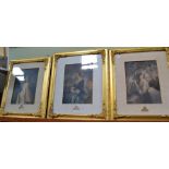 A set of Three original Victorian 'Baxter' prints of ladies each in matching gilt frames