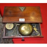 Victorian balance scales in a mahogany box with brass cup weights