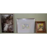 Three decorative pictures in a variety of medium