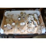 A selection of dressing table top items some with silver collars and lids