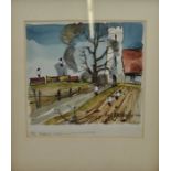 Hugh Brandon-cox, "The Norfolk Lane" watercolour painting, signed, 17cm x 19cm, framed, mounted and