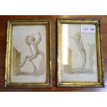 A pair of late 19th century watercolours of conductors titled "Pianissino and Presto"