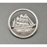 Bernard Instone (1891-1987), a silver Arts & Crafts brooch, depicts a Galleon at full sail, 3cm dia,