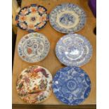 Nine 18th, 19th and 20th century plates including Davenport, Denby, Minton, Wedgwood, Stevenson etc