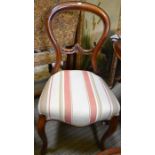 A set of four Victorian balloon back chairs with stripe upholstered seat pads