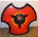 A wood and metal red painted re-enactment shield