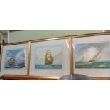 N Bradley Carter three original watercolours of sailing ships at sea