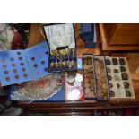 An assorted collection of silver plate & various coins