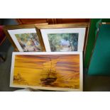 Bill Hawkes oil on board with two prints by Mary Dulon