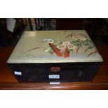 Japanese lacquer box containing other boxes, costume jewellery and watches